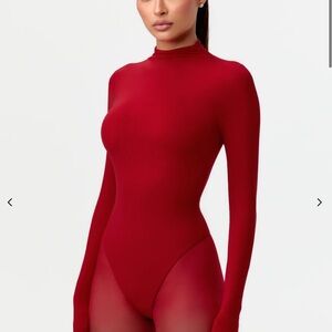 Women’s Long Sleeve Mock Neck Red Bodysuit